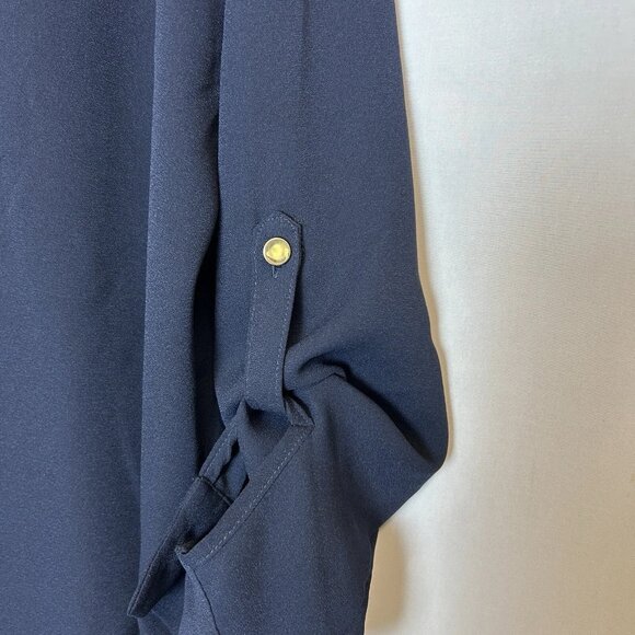 Ann Taylor Roll Tab Long Sleeve V-Neck Blouse Women's Size Medium Navy - Picture 5 of 12